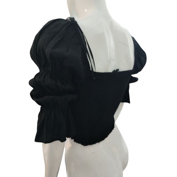 Lulus Women's size M Savia Black Smocked Puff Sleeve Crop Whimsigoth Witchy Top - Picture 3 of 12